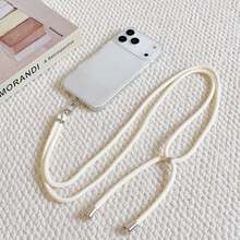 Adjustable Universal Solid Color Phone Lanyard, Unisex Detachable Halter, Anti-Lost Phone Necklace, Multi-Functional Phone Halter, Adjustable Length - Beige - View 2