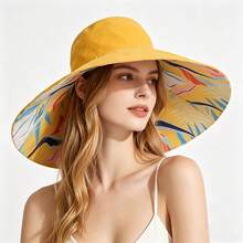 1pc Foldable Wide Brim Reversible Bucket Hat, Printed Pattern, Lightweight Sun Protection Hat For Women,Summer,Beach - Reversible Large Brim Sun Hat - View 9