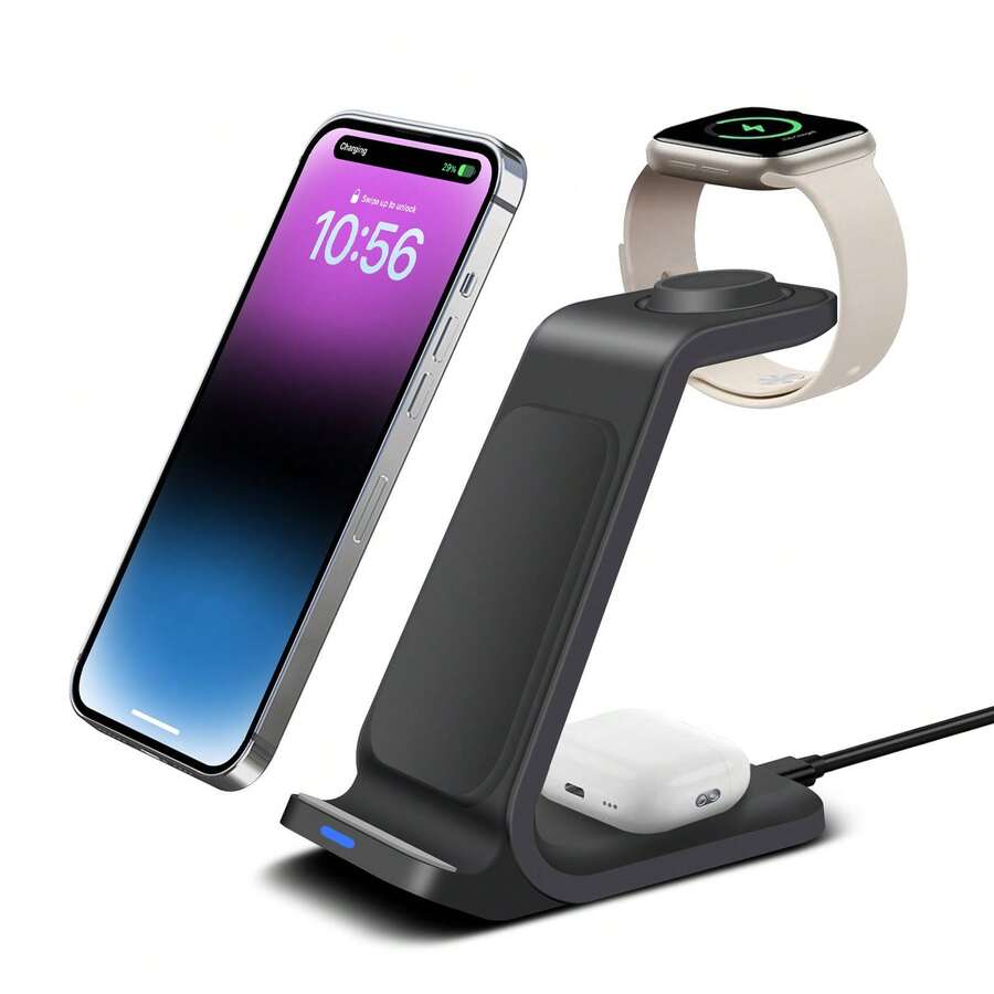 Tangle-Free 3-In-1 Wireless Charger 3 In 1 Charging Station, 15W Wireless Charging Stand, Multifunctional Fast Charging Station Compatible With IPhone 17 16 15 14 13 12 11 Pro Max Compatible With Apple Watch Ultra 11 10 9 8 7 6 5 4 SE 3 2, Compatible With Airpods Pro 4 3 2, Portable Charging Station Memorial Day Summer Kickoff