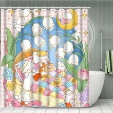 Juego de 1/4 piezas de cortina de ducha con 12 ganchos - Juego de baño lavable a máquina que incluye tapa de inodoro, alfombra de baño y alfombra contorneada en forma de U - Ideal para la decoración del hogar de primavera y verano - 3 - Ver 2