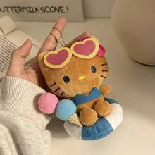 Sanrio 1pc Hawaiian Black Skin Swim Ring Hello Kitty Plush Doll Pendant Cartoon KT Cat Doll Backpack Charm Children's Plush Doll Bag Accessory Holiday Gift - Multicolor - View 11
