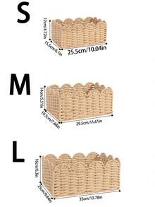 1个/3个（S+M+L）手工编织藤条收纳篮，波浪边设计，化妆品收纳篮，适用于办公桌、浴室、卧室，家居装饰礼品 - 卡其色 - 查看 9