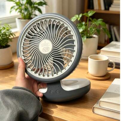 便携式桌面迷你风扇，1200-2000毫安USB充电迷你风扇，4档风速可调，可旋转，90°倾斜角度，适用于办公桌、书桌、宿舍、办公室和旅行，白色款