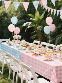 1/4/6pcs Gender Reveal Plaid Plastic Tablecloth, 137*274cm Disposable Pink And Blue Rectangular Tablecloth, Suitable For Baby Christening, Birthday Party And Gender Reveal Decoration - View 3