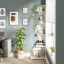 Tribesigns Corner Shelf, Rustic 5-Tier Wall Corner Bookshelf, Stylish Corner Small Bookcase Storage Rack Plant Stand With Unique Shape For Living Room, Home Office, White - White - View 5