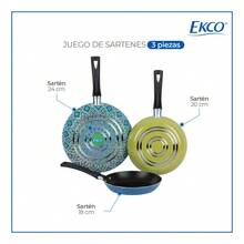 Juego de Sartenes con Antiadherente Ekco Verde/Azul de Aluminio 3 Piezas [18,20,24] - Ver 4