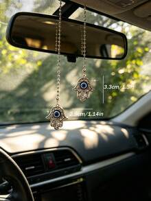 1 pieza Colgante de coche de la Mano de Fátima con ojos azules de diamante, decoración colgante interior para el espejo retrovisor - A - Ver 4