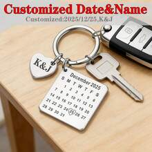 Personalized Calendar Keychain, Cute Calendar Key Chain With Heart Pendant, Stainless Steel Jewelry, Birthday Gift, Anniversary Gift, Mother's Day Gift, Wedding Accessory Gift - Multicolor - View 6