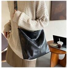 Women's High-Quality PU Bucket Bag, Wide Adjustable Printed Strap, Casual Street Style For Everyday Use - 黑色 - 查看 11