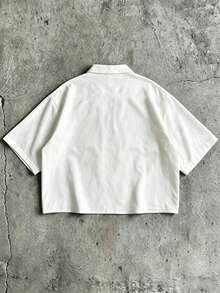 FRACTYR 男士夏季休闲宽松短袖梭织衬衫，饰有祈祷的耶稣和十字架的数码印花，时尚百搭。 - 白色 - 查看 4