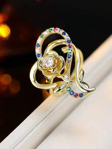 1pc Elegant Fashionable Rose Wrapped Ring, Stylish Accessory For Street, Shopping, And Photo Shoots - Open Ring - View 8