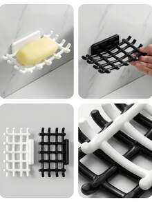 No-Drill Wall Mounted Soap Grid Soap For Soap Bath Ball Brush Headwear Imitation Rattan Plastic Soap Rack Door Back Storage Hanger For Bedroom Bathroom Kitchen Organization And Storage Bathroom Accessories - Multicolor - View 5