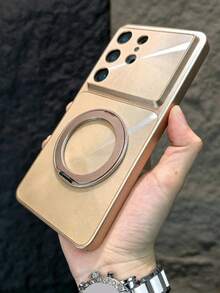 Funda de teléfono magnética de lujo con armadura Aurora para Samsung Galaxy S26 Ultra, S25 Ultra, S24 Ultra, soporte giratorio de 360°, carga inalámbrica, carcasa dura resistente a golpes - Dorado - Ver 2