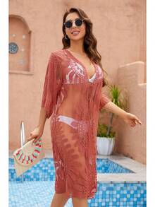Sunflower Lace Embroidered Bikini Cover Up Vacation Sun Protection Cardigan - White - View 11