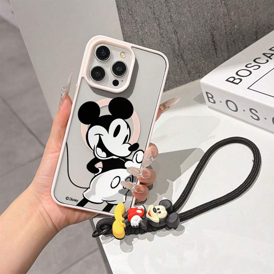 This Disney Mickey Mouse Pattern Lanyard Phone Case Features A Strong Magnetic Closure And Full Coverage Of Acrylic And TPU Material. It's Shockproof, Lightweight, And Suitable For IPhone17/16/11/13/15/15 Plus/15 Pro/15 Pro Max/12/14 Pro Max/11 Pro Max/12 Pro/12 Pro Max/13. It's A Popular Birthday Gift, Business Gift, Durable, Stain-Resistant, And Fingerprint-Resistant New Phone Case For Men And Women. It Also Includes A Mickey Mouse Phone Case And Mickey Mouse Doll Bracelet. Compatible With SamsungGalaxy S20, S21, S22, S23, And S24 Series. It's The Perfect Gift For Friends And Family. This Stylish Phone Case Is Fun, Lightweight, And Durable. IPhone17 Pro Max Phone Case, Minnie Phone Case. - 粉色 - 查看 1