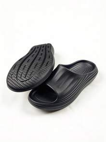 1 Pair Solid Color Casual Basic EVA (Ethylene-Vinyl Acetate Copolymer) Slippers, For Indoor & Outdoor Wear - Black - View 9