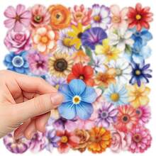 50pcs Vibrant Flower Stickers Decor For Planner, Diary, Phone Case, Guitar, Skateboard, Tablet, Self-Adhesive Seal Stickers, Great Gift For Family And Friends - Multicolor - View 9