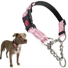 Martingale Dog Collar With Stainless Steel Chain And Reflective Nylon, Adjustable No Pull Training Collar, For Small Medium, And Large Dogs - Pink - View 2