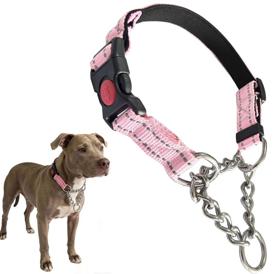 Martingale Dog Collar With Stainless Steel Chain And Reflective Nylon, Adjustable No Pull Training Collar, For Small Medium, And Large Dogs