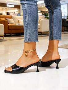 High Heel Sandals New Fashion Summer Versatile Thin Heel Square Toe Open Toe Sexy Outdoor Wear Slip-On Slides - Black - View 6