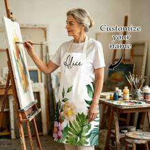 1pc Customizable Linen Kitchen Apron - Personalized Design, Photo Or Text - Durable Woven Polyester Cooking Apron - Multicolor - View 1