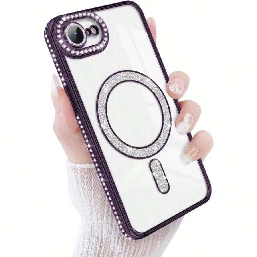 Ốp lưng điện thoại trong suốt đính kim cương lấp lánh, tương thích với iPhone 17 Pro Max 16 15 14 13 12 11 Pro 14 Plus 17 E, hỗ trợ sạc không dây từ tính, có viền bảo vệ.