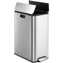 HEXCELEN Kitchen Trash Can, 2x28L Narrow Double-Chamber Design, With Foot Pedal, Waste Sorting System, Removable Inner Bin, Includes 15 Dedicated Trash Bags. - Silver - View 5