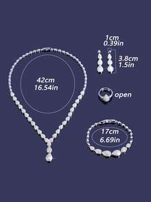 4pcs Luxury Cubic Zirconia Jewelry Set - White - View 4