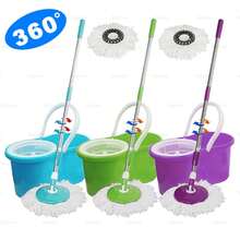 Full Set Manual Spin Floor Mop With 2 Microfiber Mop Heads, 18" Portable Bucket Fits Most Sinks & Cabinets, Adjustable 40" Pole, 360° Rotatable Washable Mop Head, Wet/Dry Cleaning, Labor-Saving, No Dirty Water Contact, Press Rod Spin Dry, Purple Color, Fast Shipping From California USA - Purple - View 1
