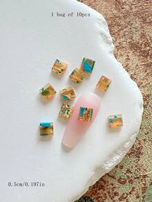 1入 紮染樹脂方形開孔美甲裝飾片，百搭極簡 3D 美甲配件美甲飾品 - 彩色 - 查看 22