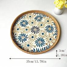 1 pieza Bandeja decorativa hecha a mano de estilo vintage con ratán y conchas, organizador artístico, bandeja para aperitivos, bandeja de té para decoración del hogar - Multicolor - Ver 23