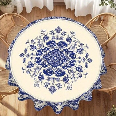 1 Set/25 Sets Blue Tablecloth, Adopting European Classical Design, 2D Flat Printing - Minimalist Design, Soft Color Tone Tablecloth, Easy To Clean Polyester Fabric, Suitable For Party, Dining Room, Living Room, Outdoor Wedding, Camping, Picnic And Other Occasions, Can Be Used Indoors/Outdoors