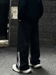 1pc Boys' American Retro Wide Leg Loose Straight Casual Sweatpants - Black - View 3