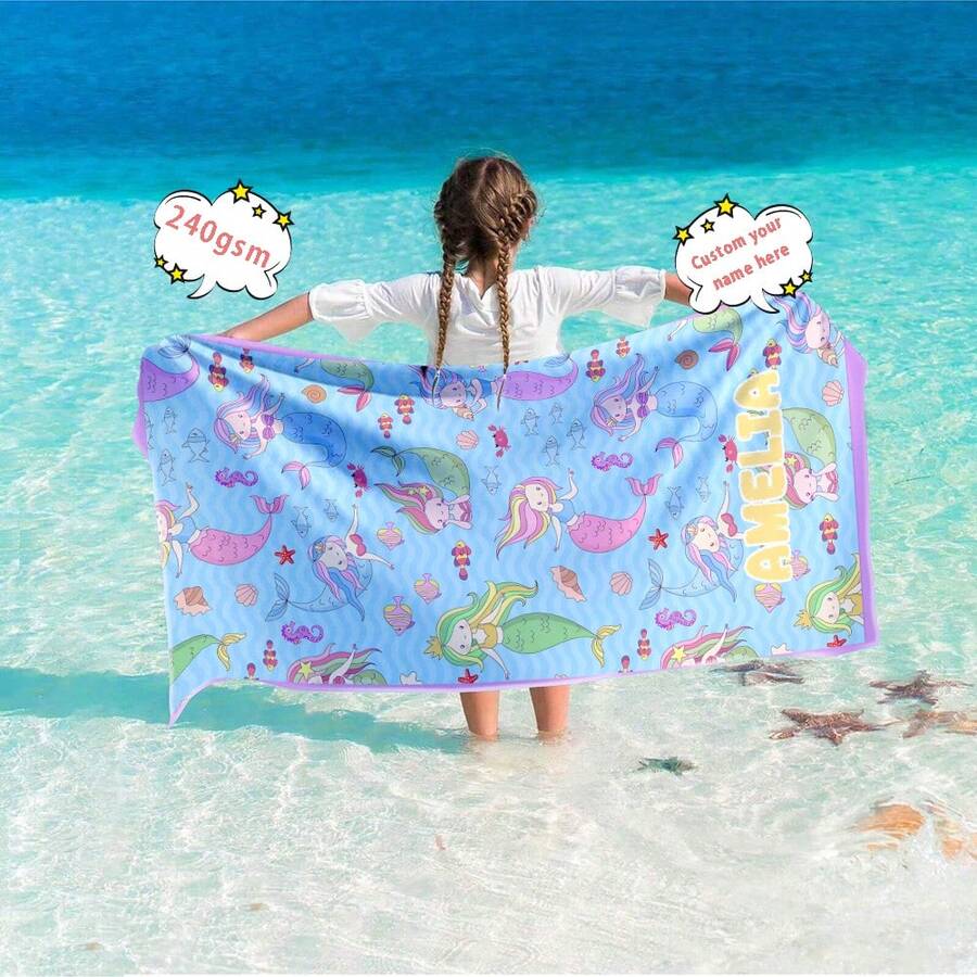 Personalized Children's Beach Towel, Customized Exclusive Letter Combination And Fun Beach Pattern Design, Adult Exclusive Personalized Beach Towel Suitable For Beach, Pool, Bathroom, Exclusive Gift