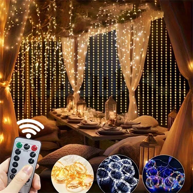 1pc USB Powered, 8 Lighting Modes Remote Control, LED Fairy String Lights, Wedding/Party/Home/Christmas/Bedroom/Indoor/Wall Decor - USB Curtain Light String - View 8