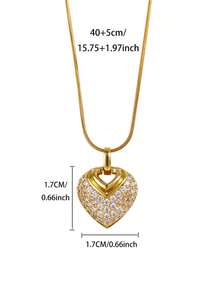 1 Pc Pave Zirconia Heart Necklaces For Women Gold Color Heart Pendant Necklace Fashion Jewelry,Perfect Gifts For All Accassions - Multicolor - View 9