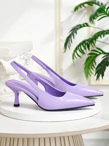 High-Quality Formal Women's Shoes, Fashionable And Elegant Nude Patent Leather High Heels With Pointed Toe, Low-Cut Open-Back Stiletto Pumps, Comfortable European And American Style Commuter Shoes, As Well As New Spring/Summer PU Leather Elegant Light Purple High Heels, Suitable For Banquets, Weddings, Dances And Dates. - Mauve Purple - View 4