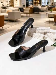 High Heel Sandals New Fashion Summer Versatile Thin Heel Square Toe Open Toe Sexy Outdoor Wear Slip-On Slides - Black - View 2