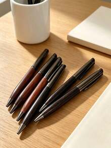 1pc Premium Wooden Ball-Point Pen, Natural Wood Color Ballpoint Pen And Rollerball Pen - An Ideal Gift For Men, Husbands And Fathers On Birthdays. A Business Office Gift Item, Comes With 0.5mm Black Refill, Suitable For Office, Business Occasions, Back To School Season, Daily Office Supplies And Gift Giving - Metal Pen - View 9