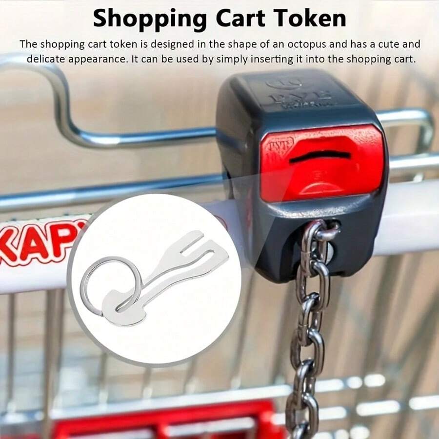 1/3pcs Reusable Stainless Steel Shopping Cart Token, Shopping Cart Lock Chain, Suitable For Supermarket Carts, Detachable Shopping Cart Keychain With Release Button - One Size Fits All - View 1