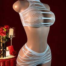 2PCS((Innerwear Not Included) Sexy Lingerie: Tear-Away, Open-Work Jacquard Two-Piece Set-Fresh, Seductive, Body-Hugging, And Easy-Access Meshwear For Women - Blue - View 6