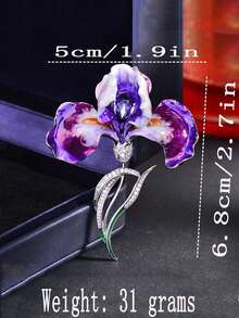 1pc Cross-Border Hot Selling Women's Iris & Zirconia Flower Brooch, Elegant Wearing Effect, Multiple Colors Available - Multicolor - View 9