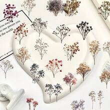 50pcs Vintage Dried Flower & Baby's Breath Stickers, Decorative For Phone Case, Fridge, Planner, Guitar, Luggage, Helmet, Skateboard, Laptop, Scrapbooking Scrapbook Supplies - Vintage Dried Flower Baby's Breath - View 2