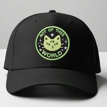 1个“Not Of This World”字母热转印贴片，绿色三眼外星猫刺绣贴片，科幻太空DIY服装装饰贴纸（适用于夹克、背包、帽子） - A - 查看 6
