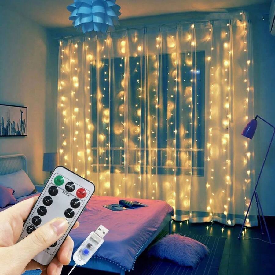 600 LED USB Curtain Lights, Classic Style, Warm Light, 19.68ft X 9.84ft, With Remote Control (Batteries Not Included), Suitable For Christmas, Halloween, Thanksgiving, Mother's Day, Wedding, Birthday, Party, New Year Celebration And Home Gathering Background Decoration