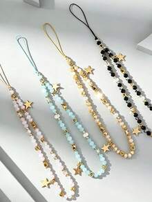 1 chiếc dây đeo cổ tay đính hạt hình ngôi sao, mặt dây chuyền hình ngôi sao màu vàng, dây đeo điện thoại dễ thương, phụ kiện điện thoại dành cho nữ/bé gái. - Nhiều màu - Xem 1