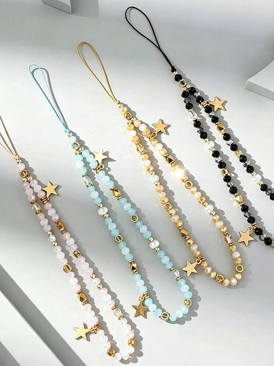 1 chiếc dây đeo cổ tay đính hạt hình ngôi sao, mặt dây chuyền hình ngôi sao màu vàng, dây đeo điện thoại dễ thương, phụ kiện điện thoại dành cho nữ/bé gái. - Nhiều màu - Xem 1