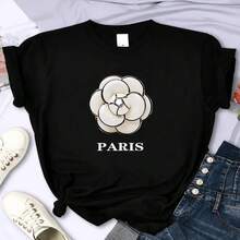 Camiseta de manga corta holgada con estampado de moda para hombre| Camiseta de Verano de Alta Calidad con Estampado Floral para Mujer, Estilo Casual, Talla Grande, Diseño Exquisito Y2k| Imprescindible para el Verano| Versátil y Fácil de Combinar| Muestra tu estilo - Negro - Ver 1