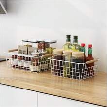 Metal Storage Basket With Wooden Handle, Kitchen Food Storage Metal Wire Basket, Suitable For Pantry, Cabinet, Countertop, Bathroom, Closet, Laundry Room, Can Store Towels, Cosmetics, Toiletries, Snacks, Fruits, Ingredients, Groceries, Handheld With Random Color Wooden Handle - Multicolor - View 7