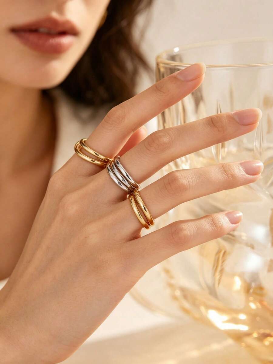 Fashionable & Elegant Multi-Layer Adjustable Copper Alloy Colorful Rings, Suitable For Women's Daily Wear - 3 Rings - View 1